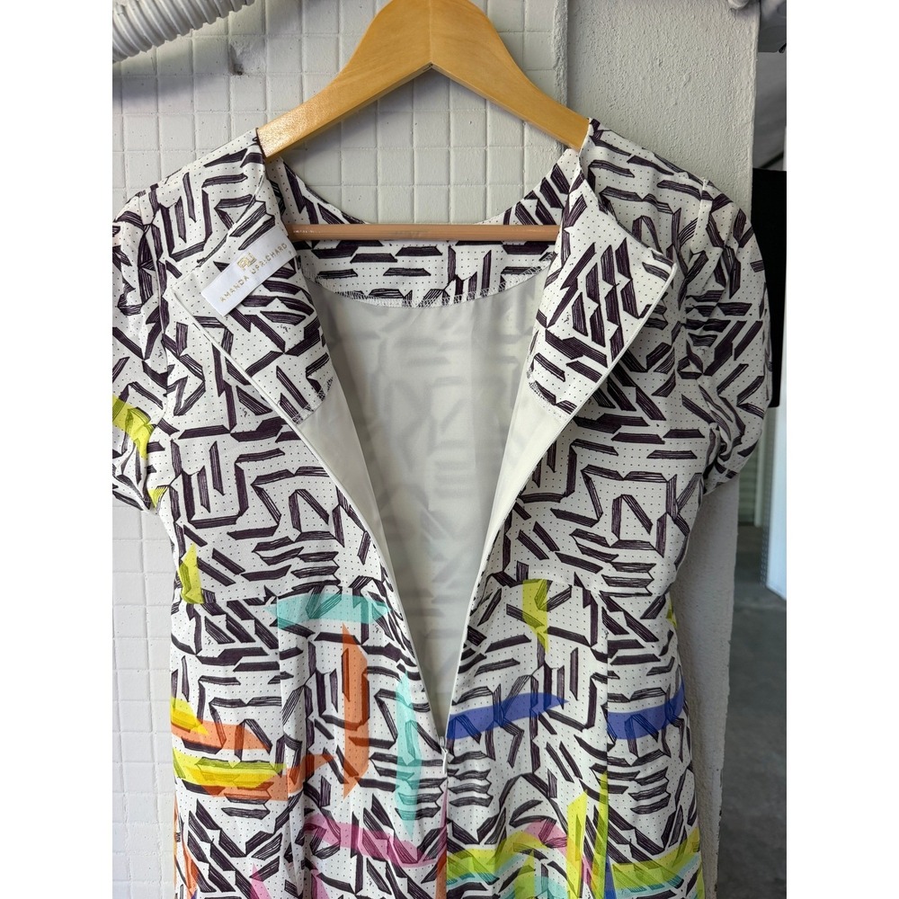 Amanda Uprichard 100% Silk Abstract Geometric Rainbow Border Shift Dress Women P - Picture 8 of 10